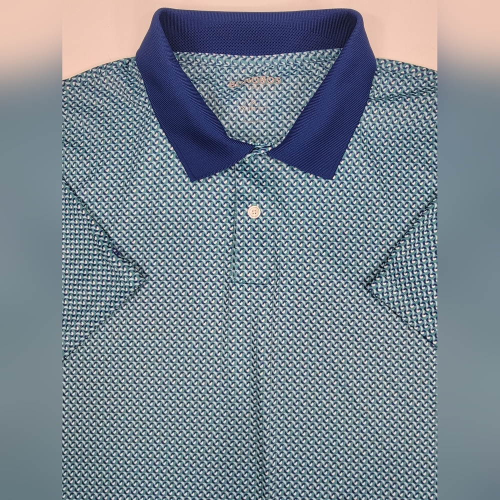 Bonobos Men's Golf Polo Shirt XL Slim Blue Teal Ribbon AOP Print Performance